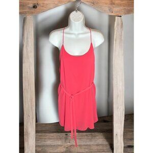 Naked Zebra Womens Coral Pink Spaghetti Strap Mini Dress With Waist Tie Belt 100